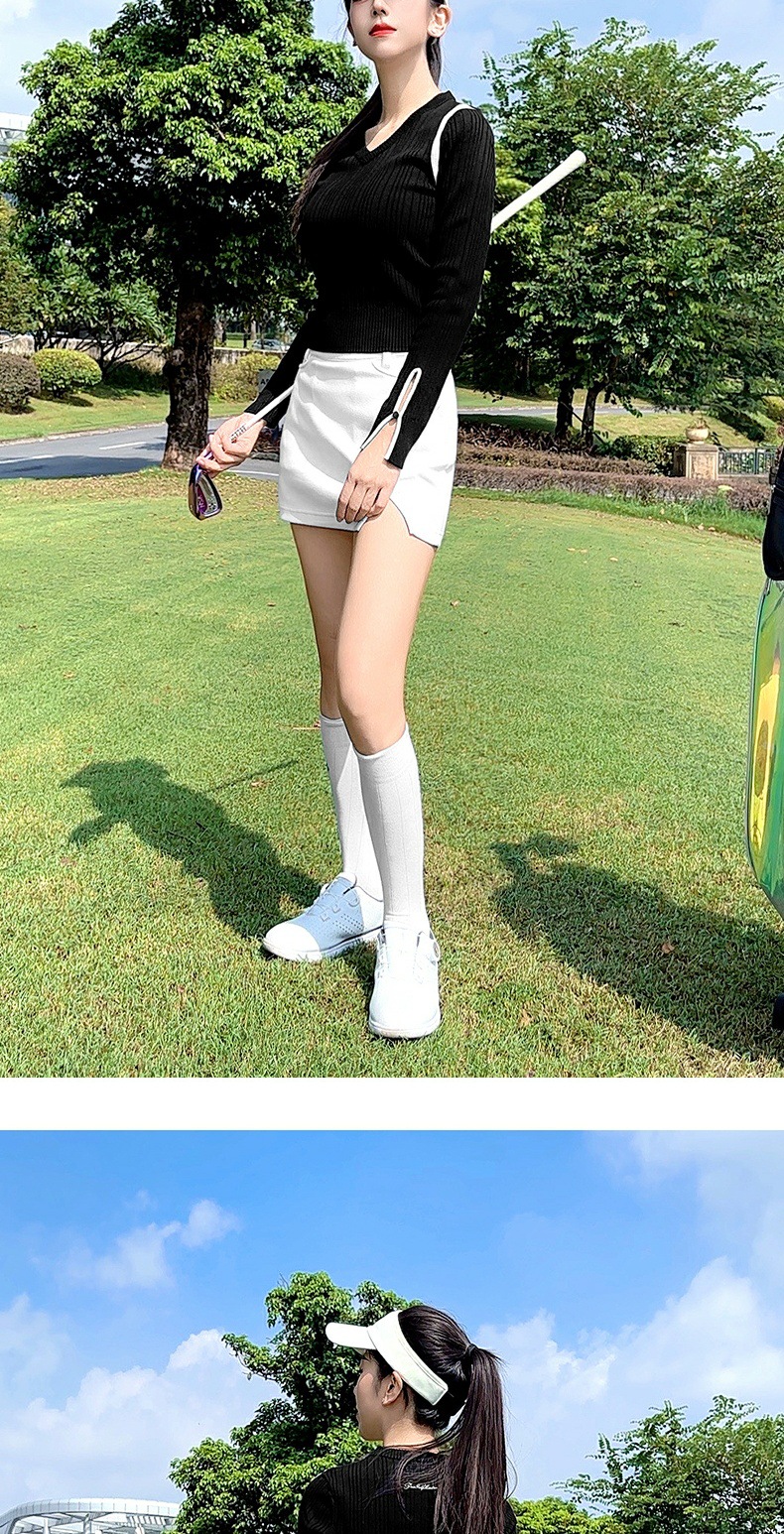 Áo len nữ chơi golf PGM cổ tim đào mùa thu đông ấm áp — YF754 [váy len ấm/thiết kế rỗng/viền và giảm béo] áo len trắng chi tiết 10