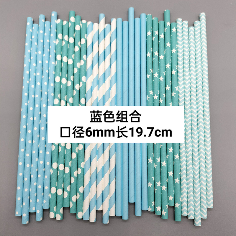 Papel de color paja de papel desechable degradable paja de papel postre pastel cóctel bebida paja decorativa