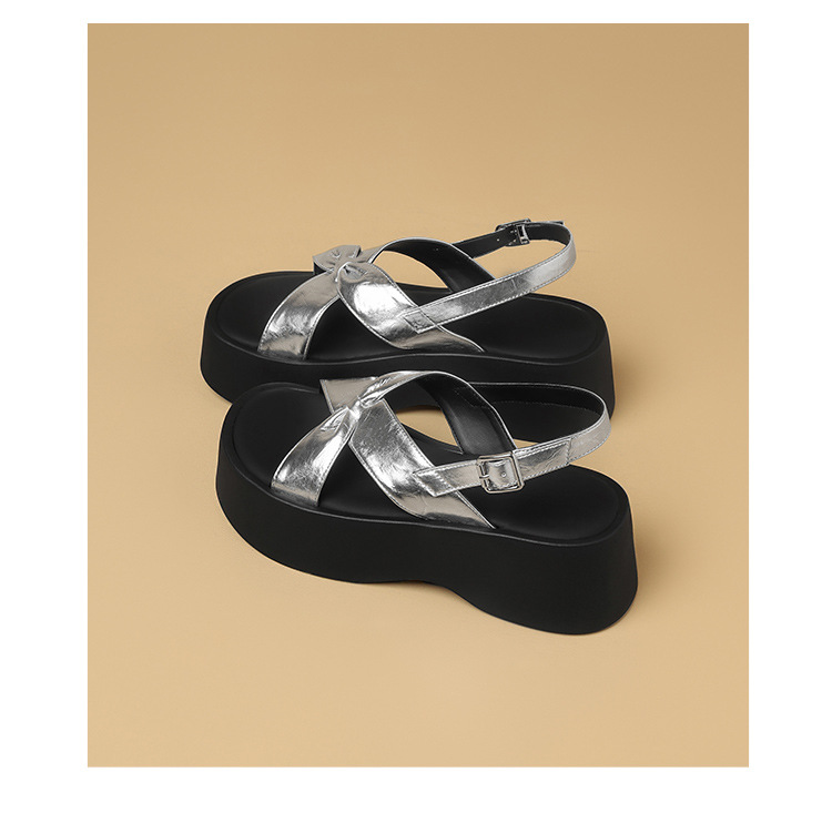 Sandal đế dày nữ phong cách La Mã, tăng chiều cao, đi biển dạo phố — KN332 Màu sâm banh chi tiết 14