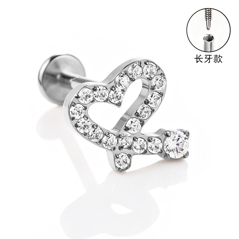 F136 Titanium Alloy Long Tooth Ear Studs, Carved Ear Bone Studs with Zircon, G23 Titanium Body Piercing Jewelry detail image 27