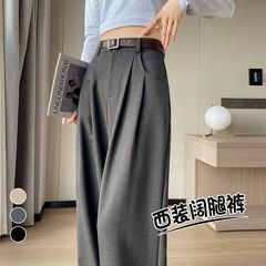 2025女春秋窄版阔腿裤新款高腰显瘦垂感灰色休闲直筒西装裤高级感