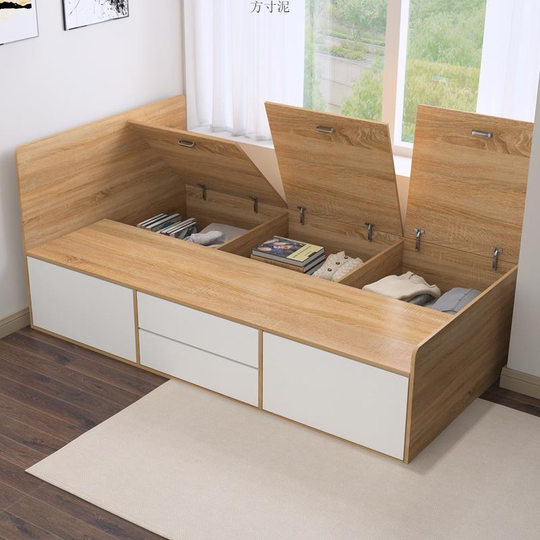 Nordic Bedroom Single Bed Adult 1.2 m Plate Single Drawer Bed Solid Wood Storage Bed High Box Bed Wholesale