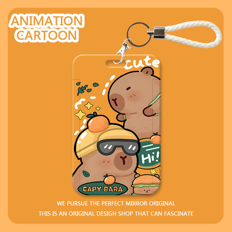 Creative Orange Capybara Student Campus Card Holder Subway Card Bus Card Access Control Protective Cover Meal Card Can Be Hung with a Neck Rope Creative Orange Capybara Student Campus Card Holder Subway Card Bus Card Access Control Protective Cover Meal Card Can Be Hung with a Neck Rope