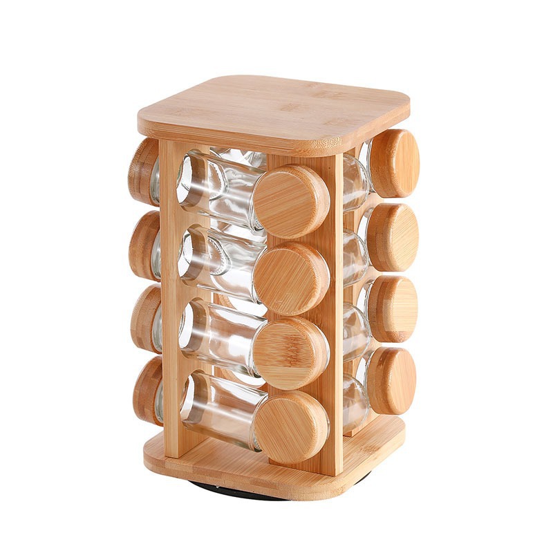 Rack de condimento de madera cuadrada para cocina doméstica condimento giratorio condimento de botella de condimento de gran capacidad multi-especificación