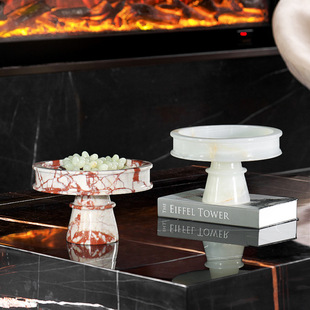 Modern Accessible Luxury Natural Marble Tall Fruit Plate High-End Tea Tray Dessert Cake Display Plate Storage Tray