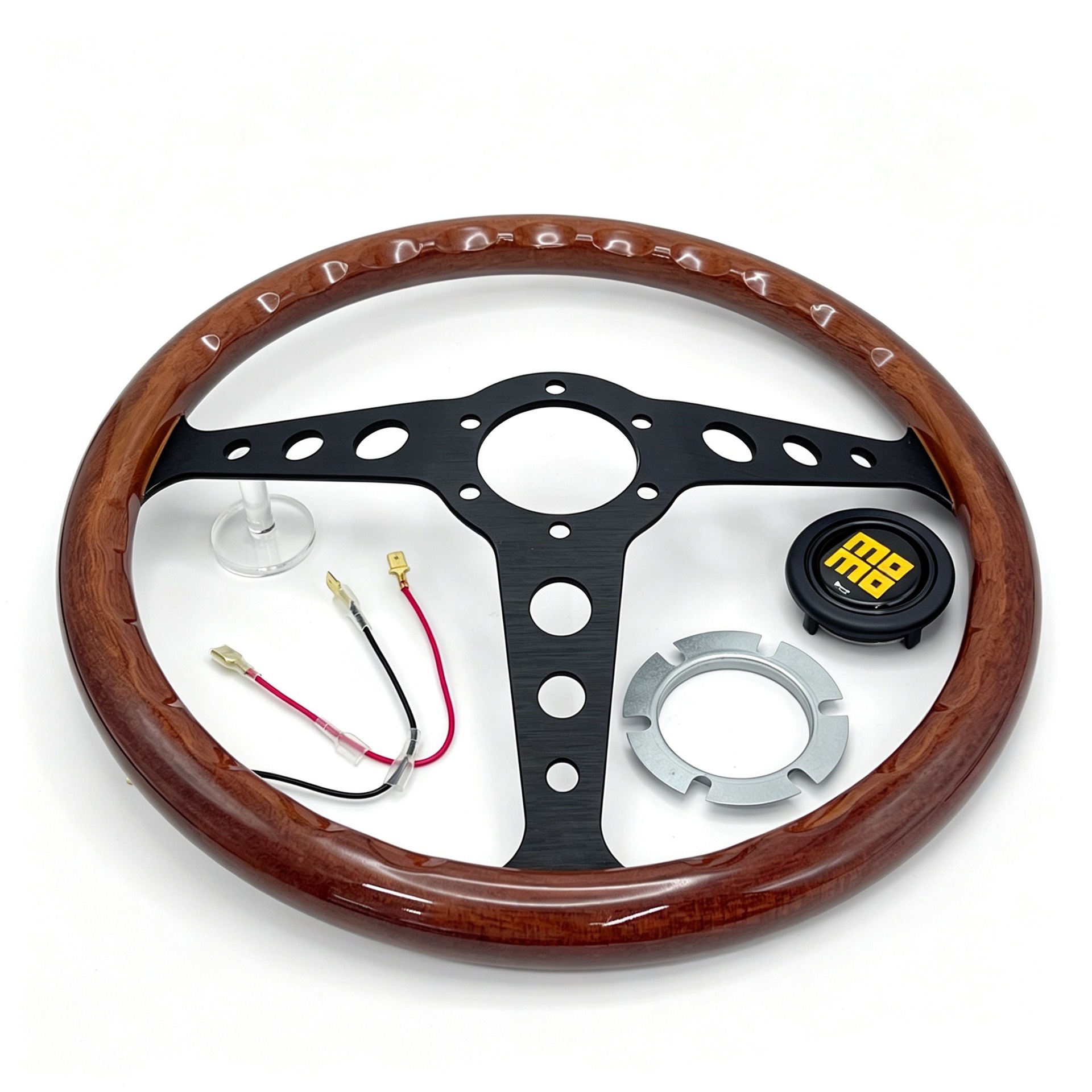 Momo Classic Retro Peach Wood Steering Wheel Modified for Competitive Racing, Universal 14inch Steering Wheel