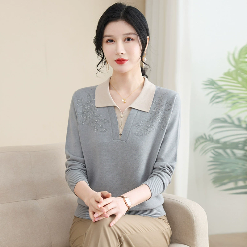 Мама весна 2025 новый темпераментный трикотажный свитер с лацканом