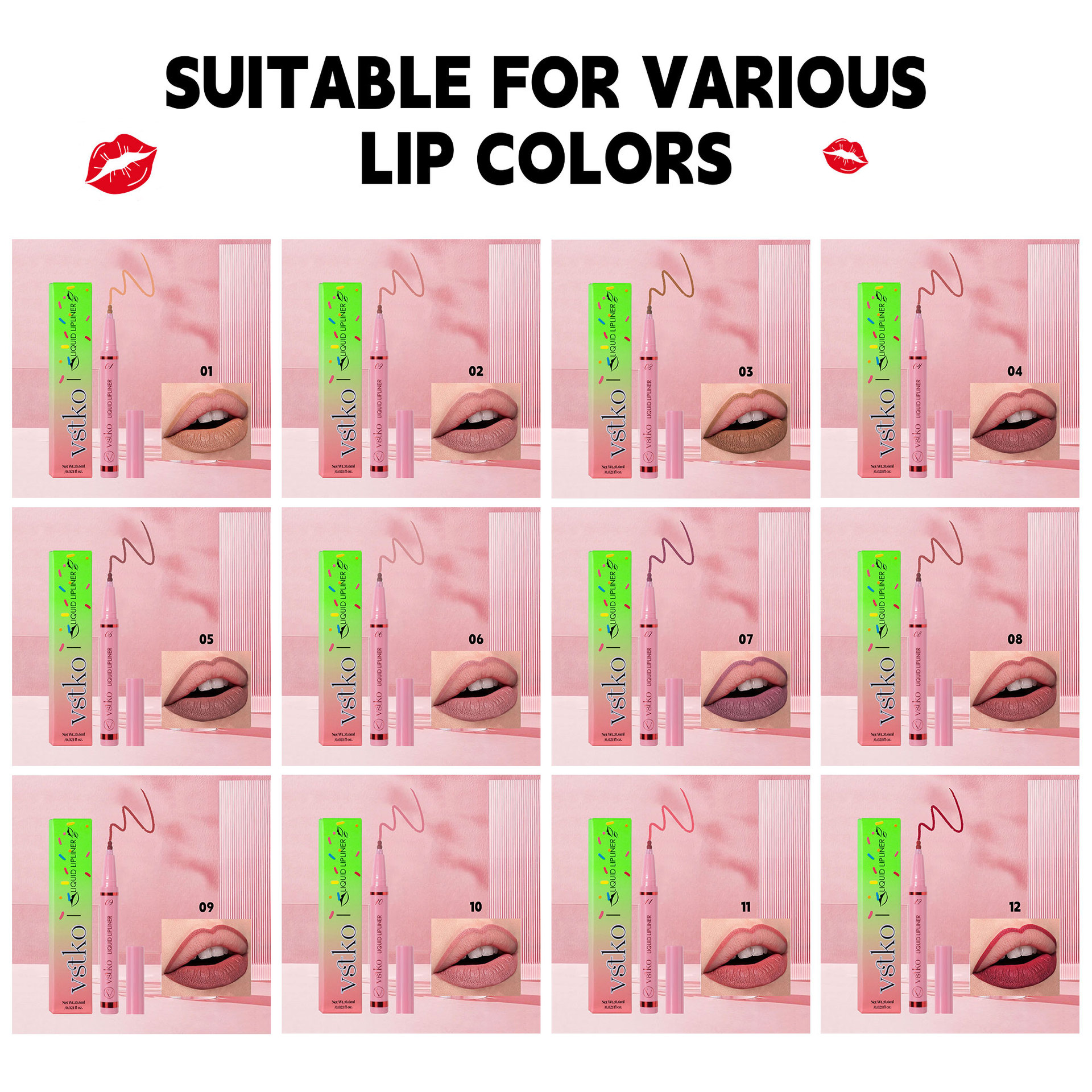 VSTKO Cross-border Gourd-tipped liquid Lip Liner Pen Set Matte, easy-to-color, waterproof and long-lasting nude Lipstick pen undefined