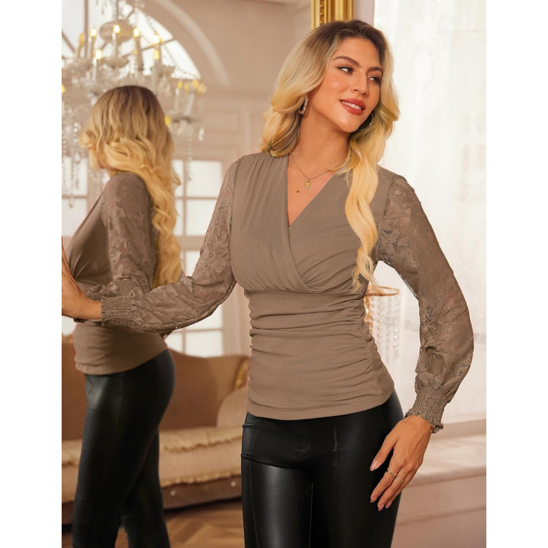 Amazon Casual Elegant Lace Pleated Shirt for Women 2026 Spring New Style Stylish Long-Sleeved Top Amazon Casual Elegant Lace Pleated Shirt for Women 2026 Spring New Style Stylish Long-Sleeved Top