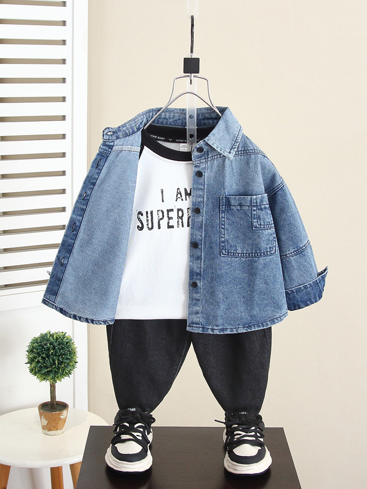 6259 Camisa vaquera para niños Chaqueta 2024 Otoño Nuevo estilo Estilo occidental Ropa de otoño para bebés Camisa de manga larga para niños de primavera y otoño
