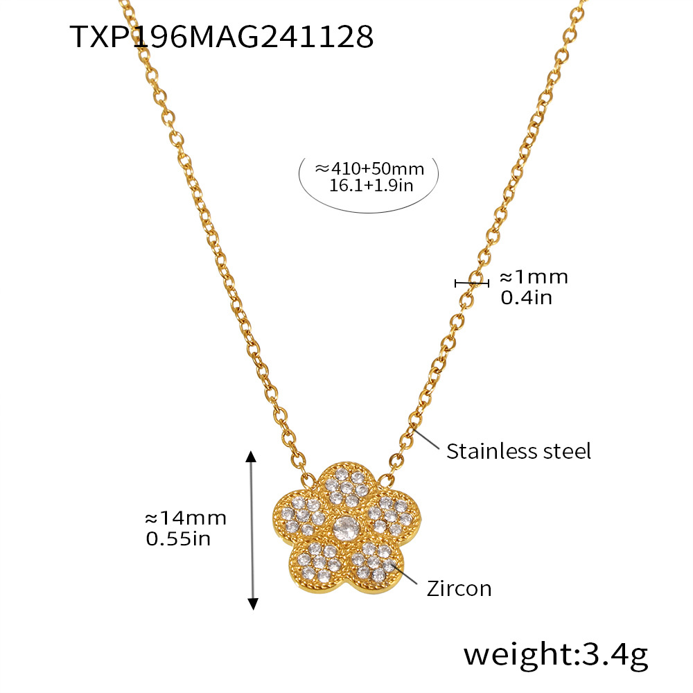 Flores de ciruela incrustadas de zircón superbrillo de diamante de lujo temperamento collar pulsera de acero inoxidable Dongguan conjunto de joyas mujeres