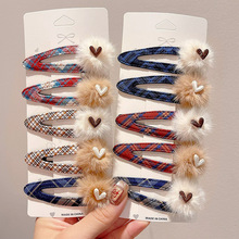 学院风卡通格纹爱心发夹甜美可爱毛绒bb夹刘海侧边夹百搭发卡