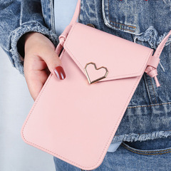 2023 New Student Mini Crossbody Bag for Women with Heart Decoration, Transparent, Touch Screen, Simple Retro Phone Bag