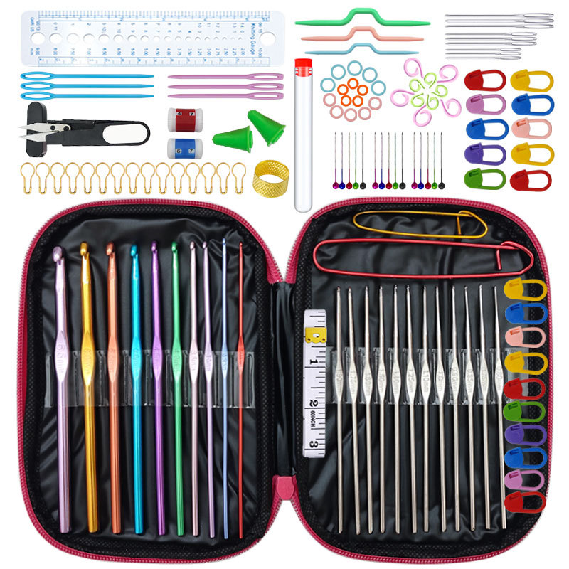 100 Piece Crochet Set Colored Aluminum Oxide Single Head Full Set Of Crochet Diy Weaving Tool Material Package_voghion.com