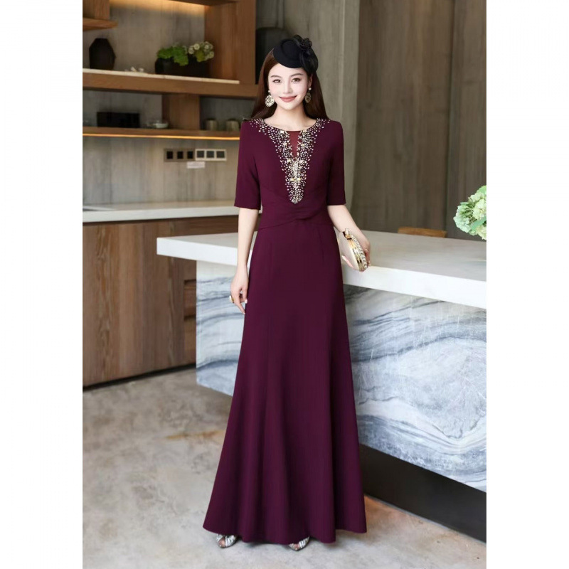 High-End Wedding Banquet Bride and Mother Dress Long Skirt Heavy-Duty Custom-Made Elegant Fishtail Dress Autumn and Winter