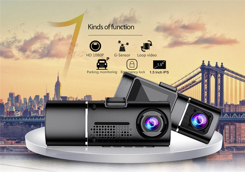 Cross-border driving recorder HD night vision car front car double recording double lens 1.5 inch HD 1080P car DV
