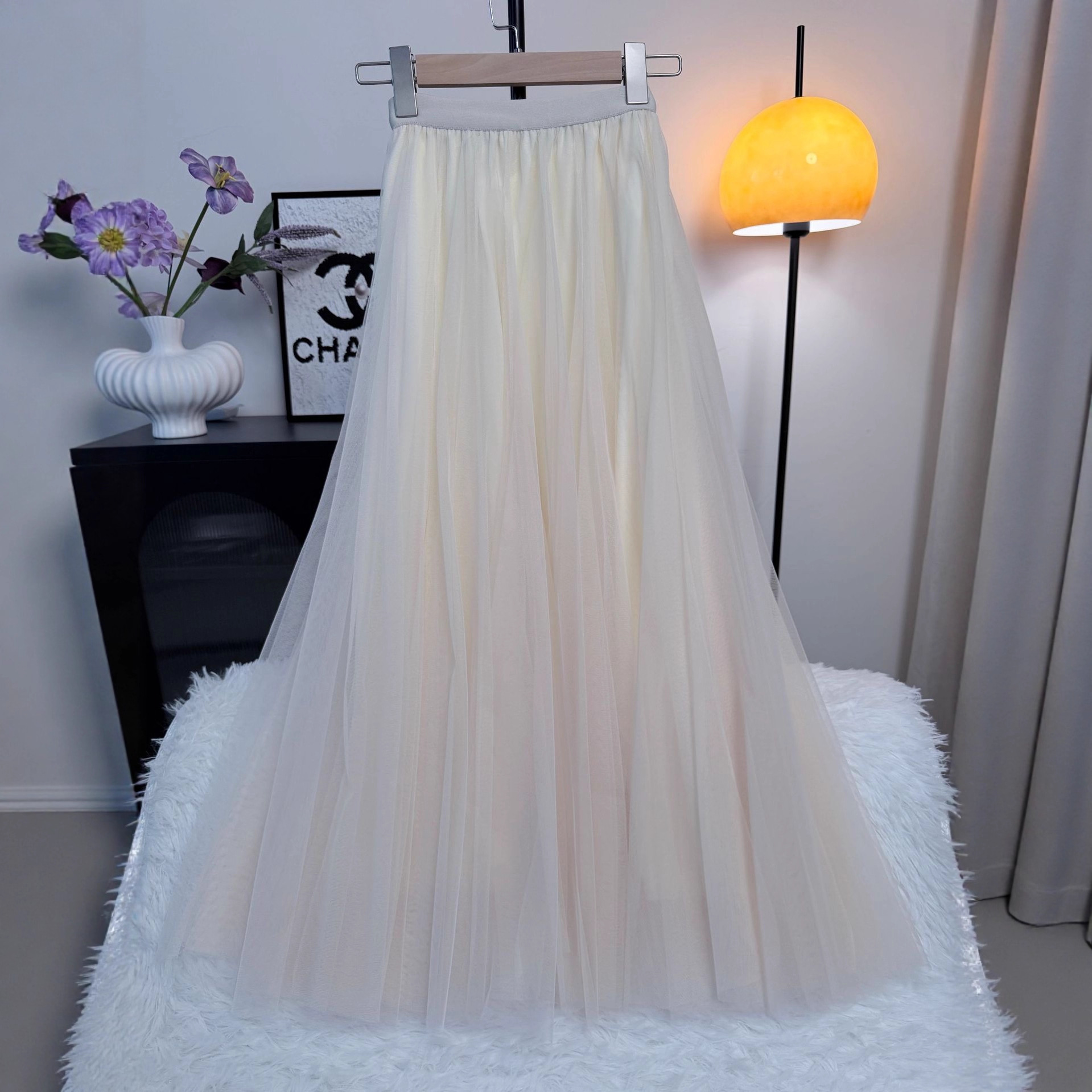 30 Pieces of Mesh Skirt for Women 2025 New Gauze Skirt 720 Degree Large Hem A-Line Long Skirt Beige Gauze Skirt Fairy Skirt