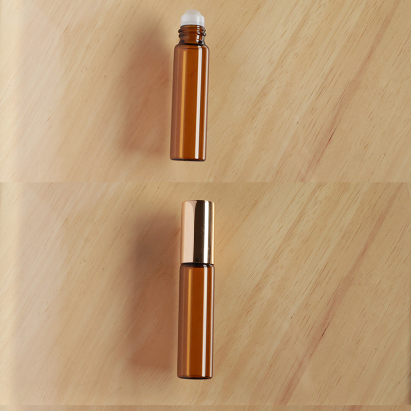 Botella roll-on para aceites esenciales cosméticos, botella marrón para aceites esenciales, botella transparente para reactivos, botella roll-on de vidrio, botella de perfume ámbar.