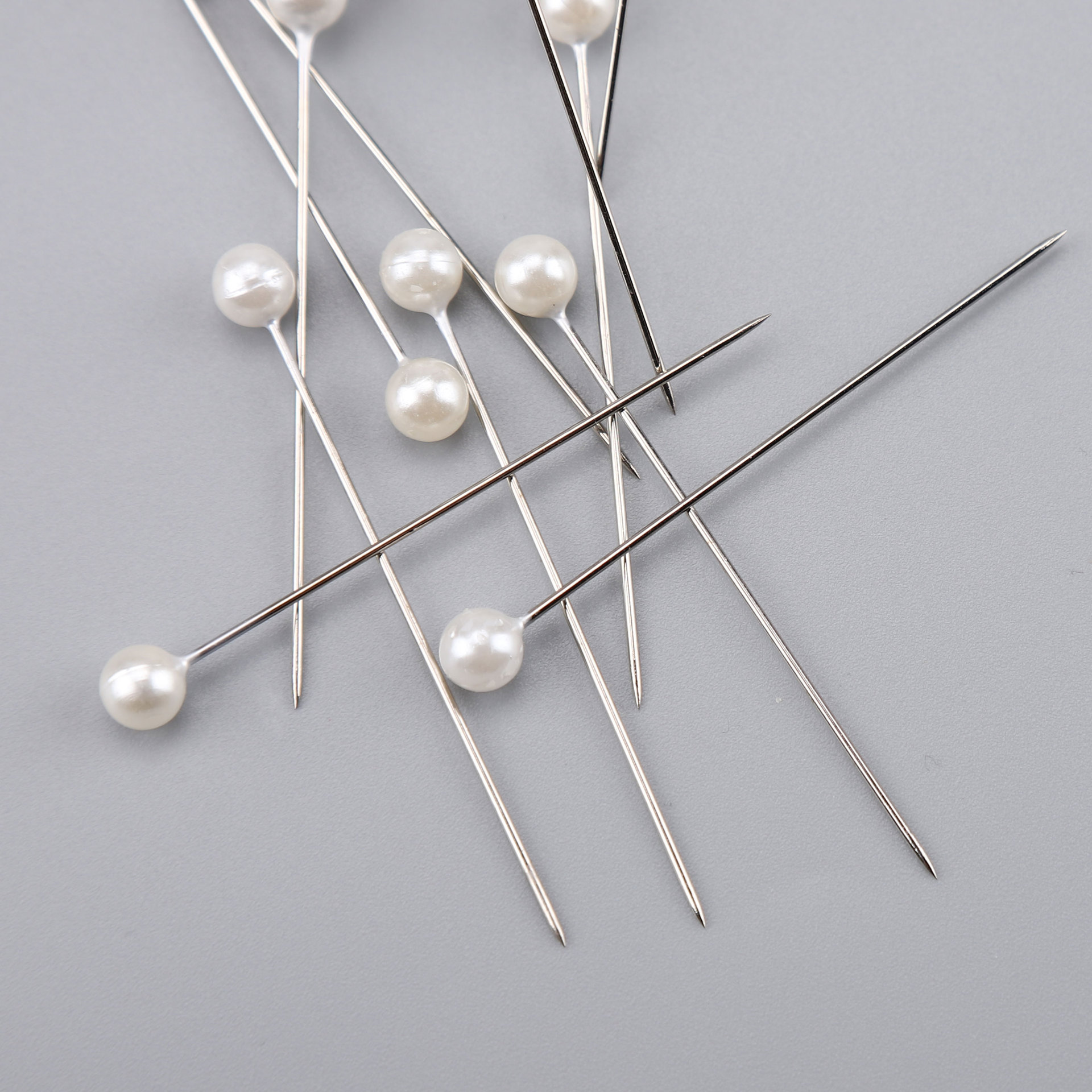 6*65 mm100 accesorios en caja, aguja decorativa fija, aguja perlada brillante, aguja perlada blanca