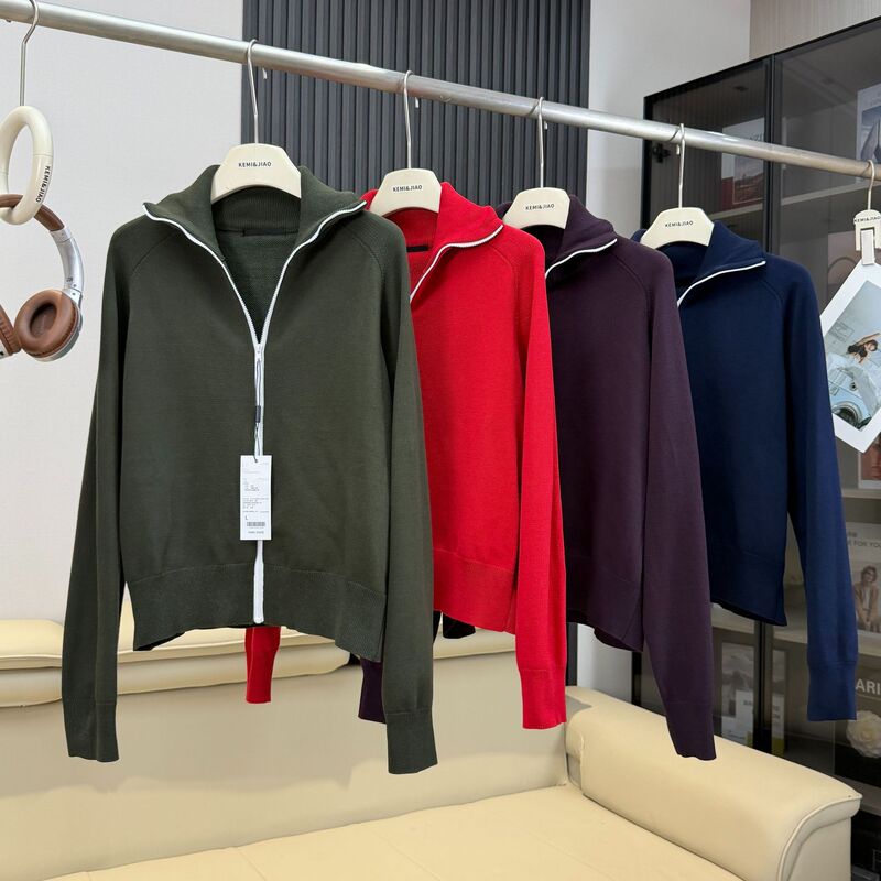 Autumn new solid color zippered knitted cardigan for women and men, couple's sweater jacket 13226