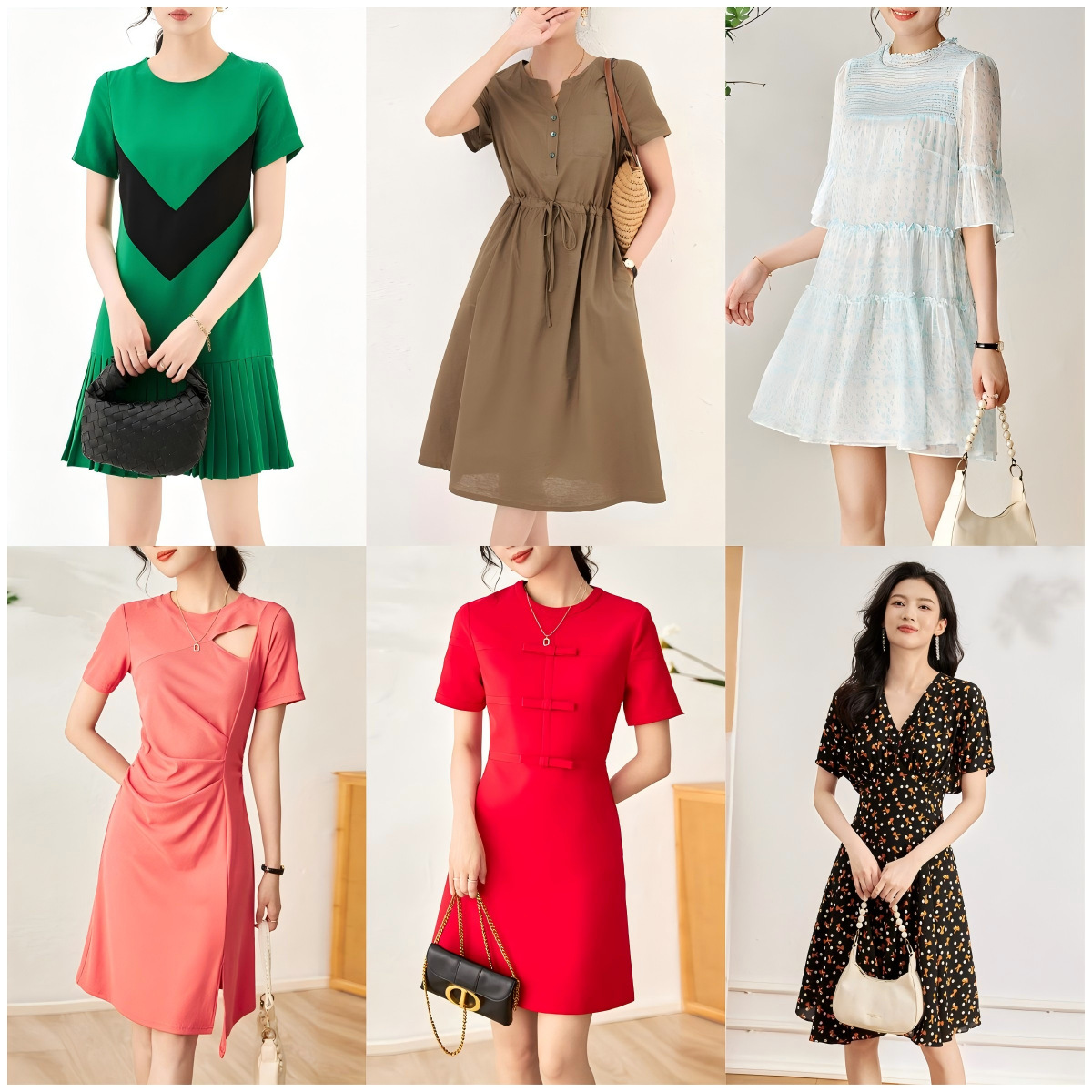 Đầm maxi nữ thắt eo mùa hè tay ngắn — 2314101 - Màu cam