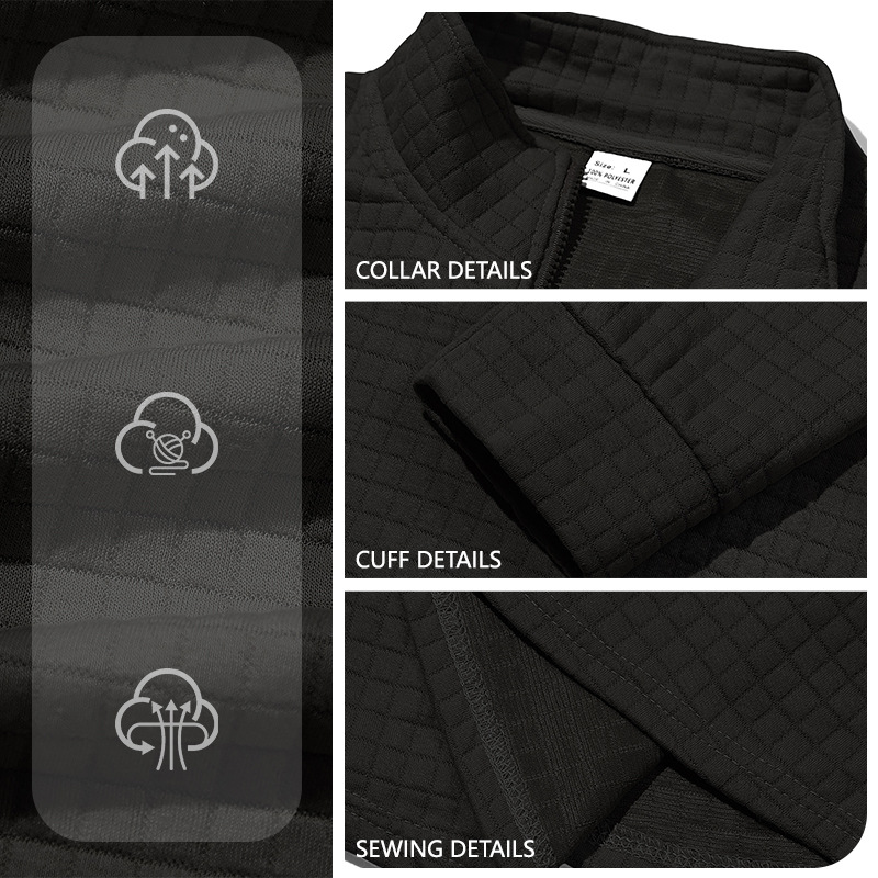 Transfronterizo Europa y América Amazon hombre Jacquard cuadrado pequeño cuello medio cremallera Waffle chaqueta deportiva casual
