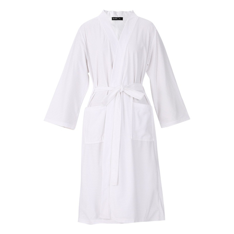 Spring and Summer Bathrobe for Women, Thin Waffle Couple Nightgown for Men and Women, Summer Three-Quarter Sleeve Korean Style Bathrobe That Absorbs Water