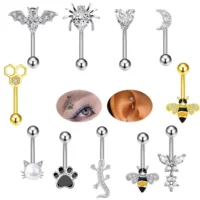 Лучшие продажи на Amazon и AliExpress: шпильки для бровей с дизайном паука, летучей мыши, бабочки, циркониевые шпильки для пирсинга бровей оптом