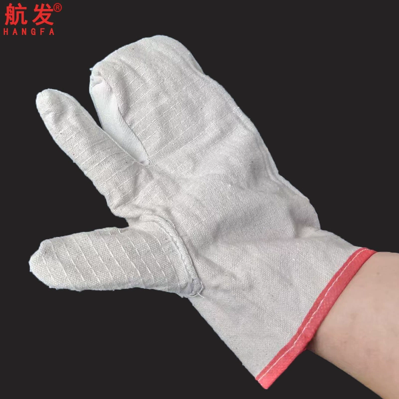 Холщовые перчатки с тремя пальцами и тремя слоями утолщенной ткани для литья, литейного производства, сталелитейного завода, керамики, защиты от ожогов, теплоизоляции и защиты рук.