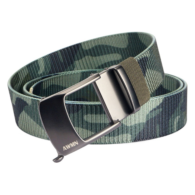Correa tejida de nylon simple ocasional de los nuevos hombres nuevo diseño hebilla automática sin dientes correa ajustable de los pantalones de corte