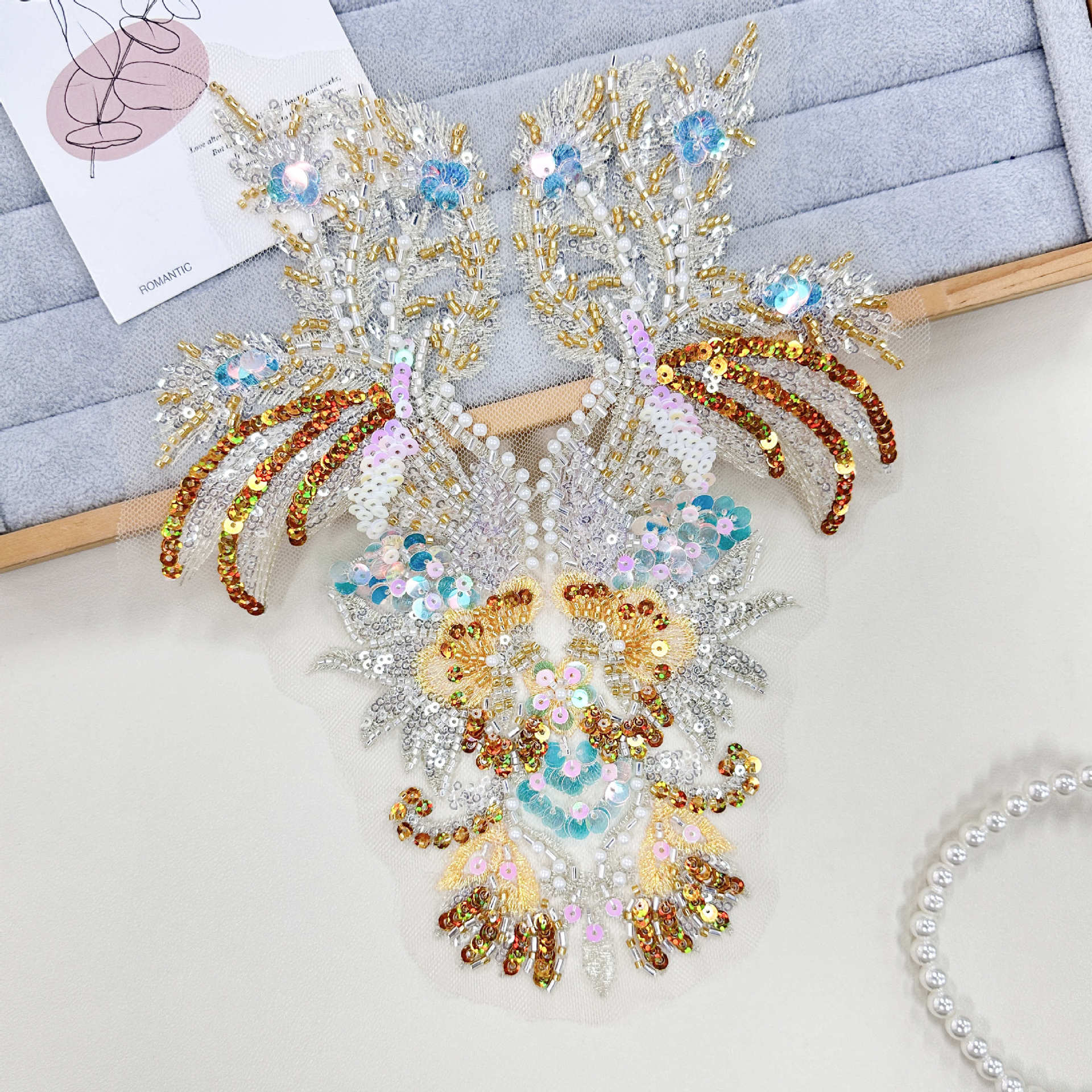 industria pesada esquinilla perla bordado parche vestido de boda accesorios de ropa china ropa infantil vestido de princesa decoración bordado parche tela al por mayor