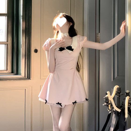Chubby Girl Sweet and Daughter Pure Desire Style Elegant Women's Waist-dress Summer Bow A- Line Skirt Princess Skirt