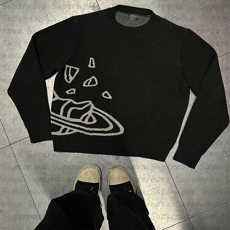 Broken Planet Crewneck Sweater Planet Jacquard Black