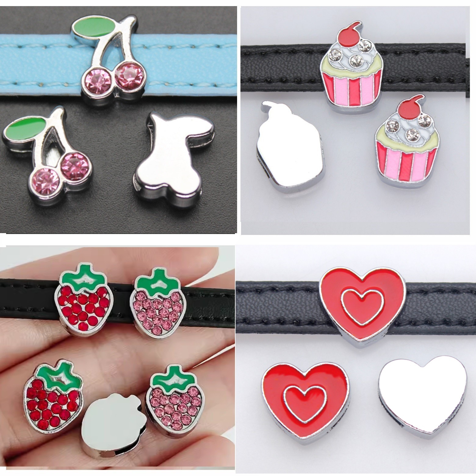 DIY手工饰品配件适合8MM钻面粉色樱桃穿戴 滴油可做钥匙圈钥匙扣