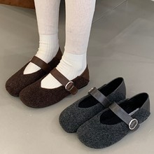 法式玛丽珍毛毛鞋女冬外穿2025秋冬新款加绒乐福一字带豆豆棉单鞋