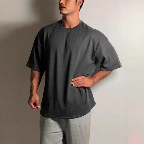 Men's T-shirt Summer Sports Short Sleeve Fitness Casual Training Top Loose Plus Size Heavy Drop Shoulder Short Sleeve Cotton T-shirt