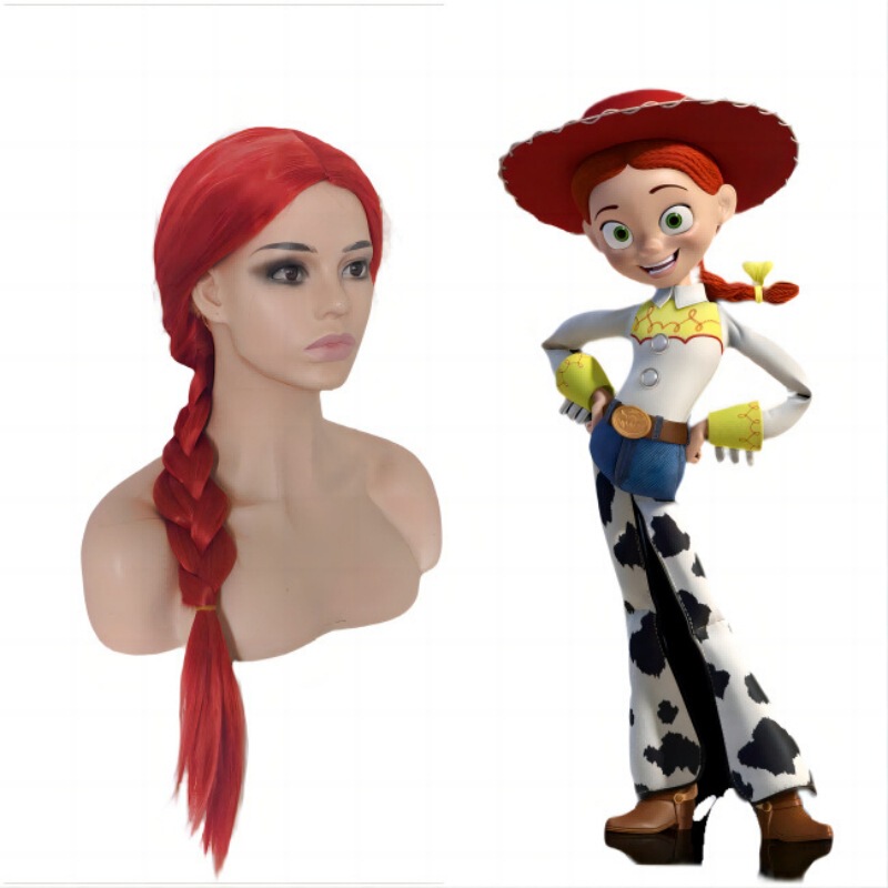 Toy Story 4 Jessie Anime Wig COS Red Wig Braid Halloween Wig Headgear