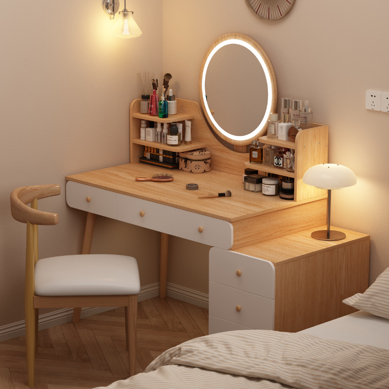 Dressing Table Bedroom Modern Minimalist 2026 New Model Small Apartment Storage Dresser Integrated Desk Makeup Table Makeup Mirror