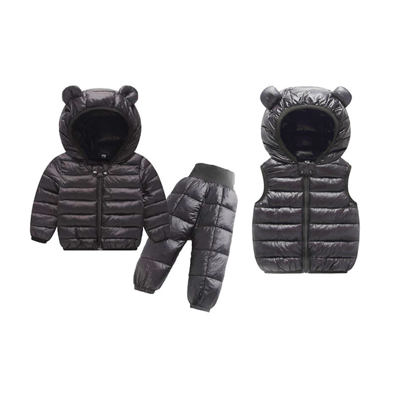 Otoño e invierno nuevo estilo para niños traje de chaqueta de algodón de plumón ligero ropa para niños abrigo de algodón cálido chaleco pantalones de algodón traje para bebés
