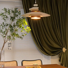 法式橄榄绿丝绒窗帘复古轻奢现代隔断客厅背景布成品布纱一体窗帘