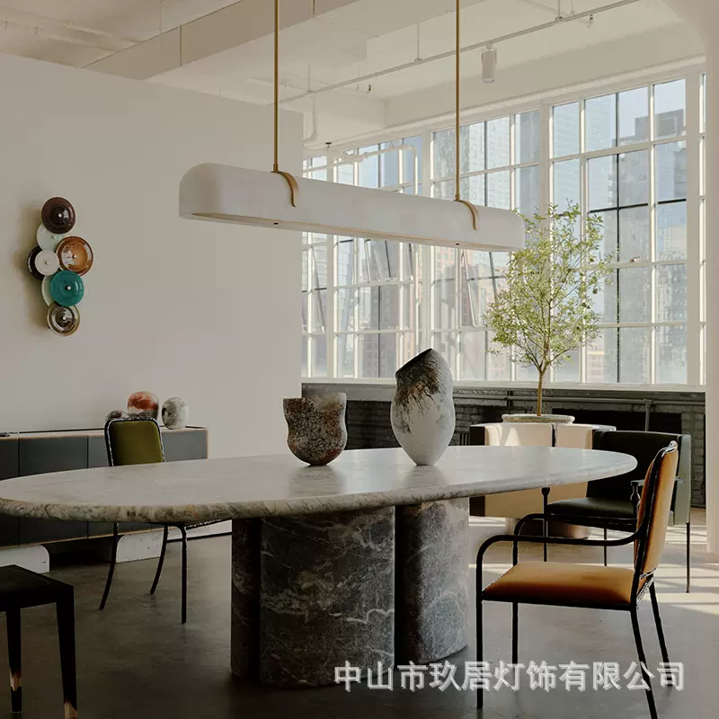 西班牙云石复古餐厅吊灯诧寂风设计师客厅导台吧台茶桌全铜灯具