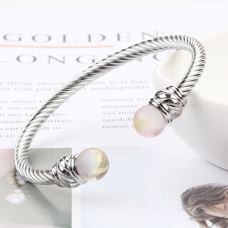 Fashion Geometric Stainless Steel Plating Artificial Gemstones Bangle 1 Piece