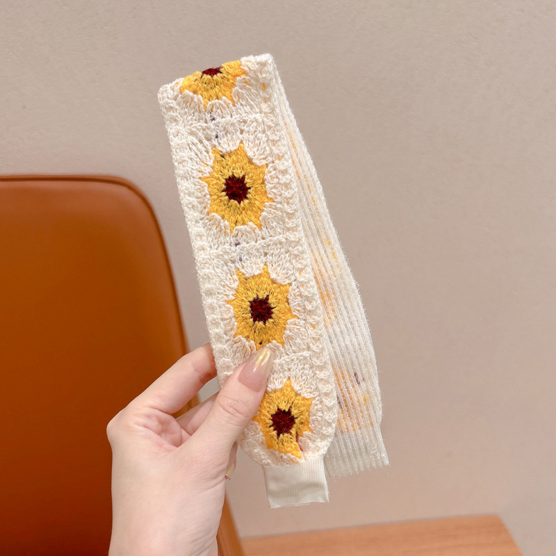 Otoño y invierno flores trituradas de punto Velcro cinta de cabello de alta calidad para mujeres frangeas acabado de cabello de artefacto de la niña bandas de cabello tocado