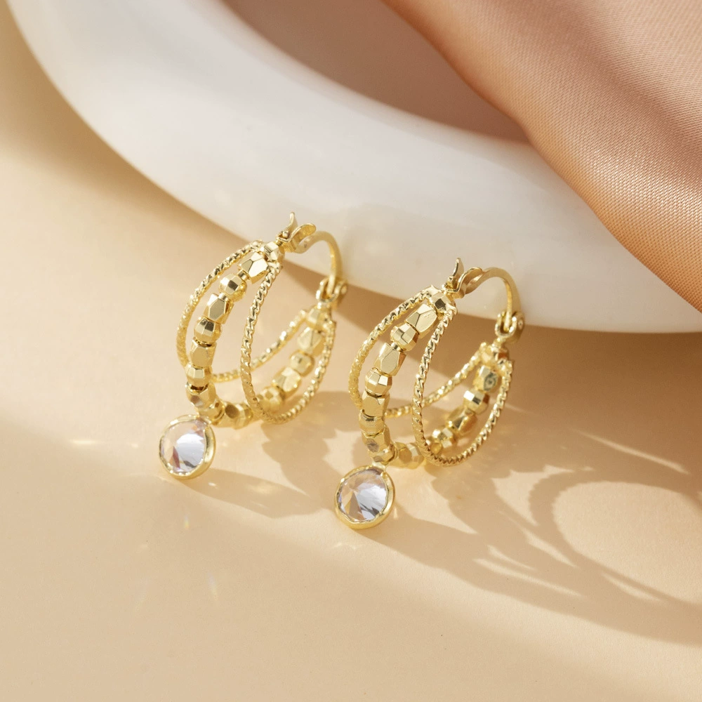 Латунная медь с покрытием из 18K настоящего золота микро-инкрустированные циркон измельченные серебряные серьги трансграничные модные медные позолоченные циркон серьги серьги