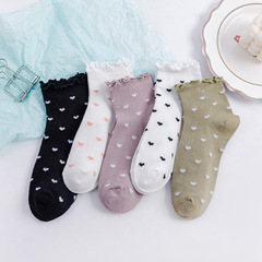 Fungus-edged girl socks, women's summer thin pure cotton mid-calf socks, cute Japanese soft girl spring and summer love short socks