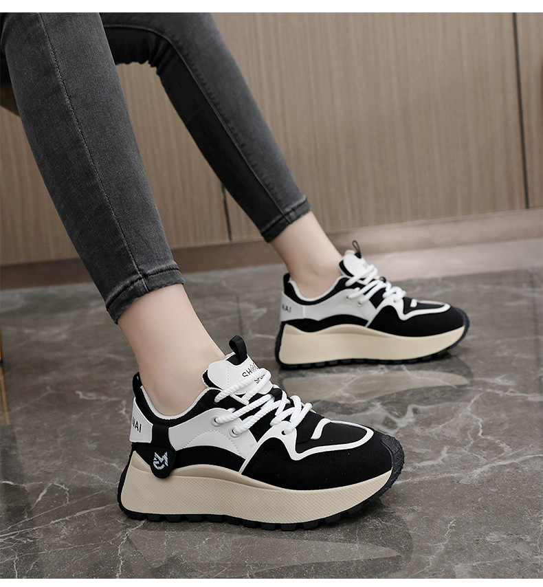Women New Fashion Chunky Sneakers Women Autumn New Lace Up Casual Platform Sports Shoes Female Goth High Heels Sneakers_voghion.com