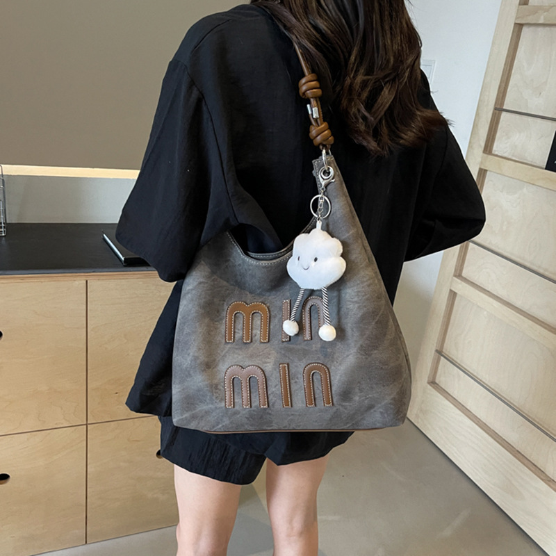 Túi tote nữ phong cách cổ điển dung tích lớn đeo chéo đi làm — Màu trà đen