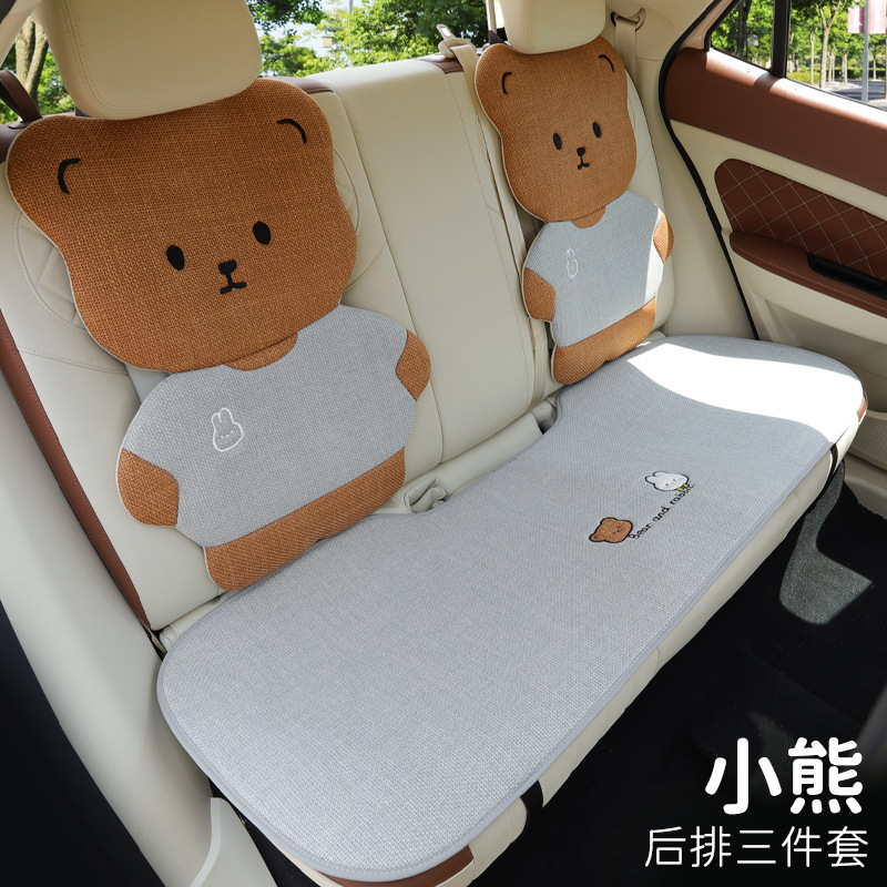 Seat cushion, seat cover – Universal Linen Seat Cover - four-seasons-linen-bear-rear-3-piece-set