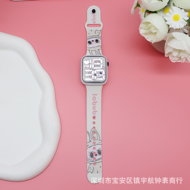 バブルマート LABUBU マカロンカラースクリーンホワイトライトシリーズブラインドボックス選択学生 LED 電子時計卸売|undefined