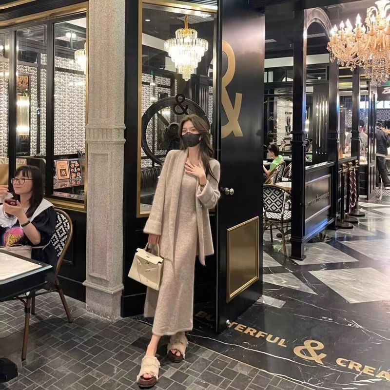 2025新款早秋小个子针织内搭连衣裙子女秋冬季高级感穿搭套装长裙|undefined